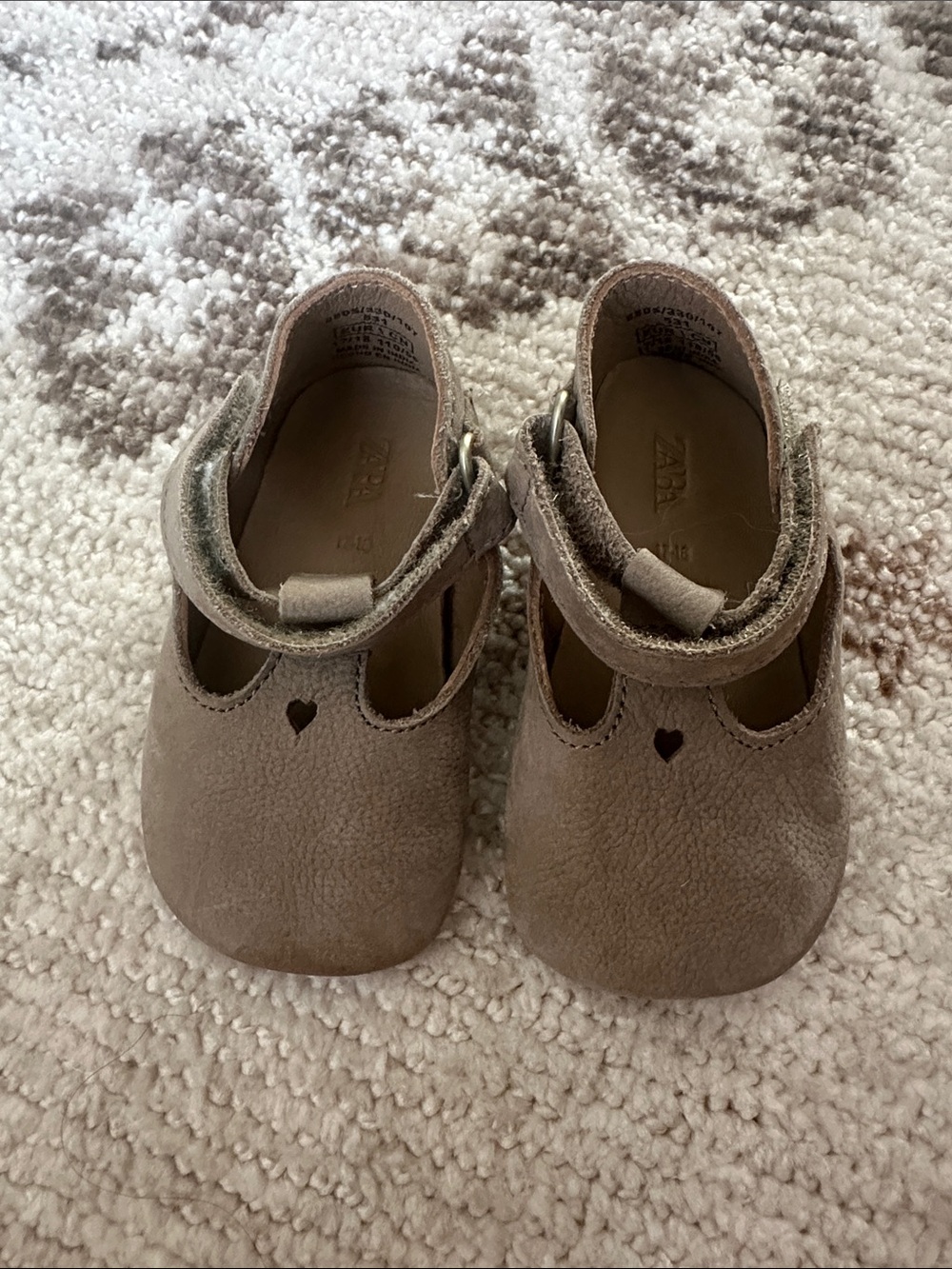 Zara Taupe Baby Mary Jane Shoes with Heart Cutout